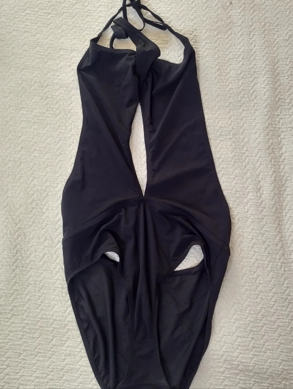 Tory Burch Solid Black Halter Neck Open Back Deep One Piece Swimsuit Sz L